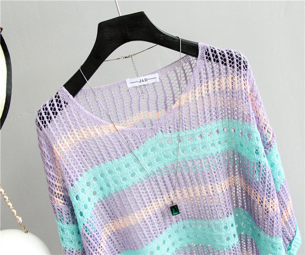 Striped Sweater Loose Sunscreen Clothes Women